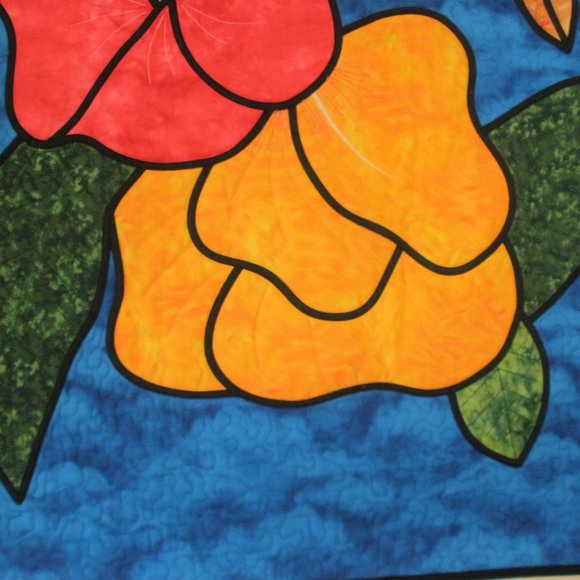 Quilted Fusible Applique Hummingbird Hibiscus 29 1/4" x 23 1/4" Handmade Panel - Picture 9 of 16
